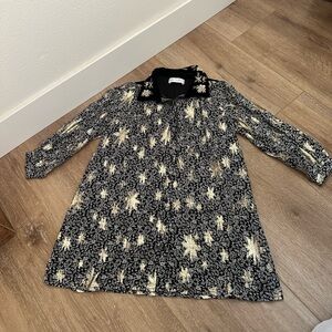 Zara Kids Dress with Black and Cream Floral Design
